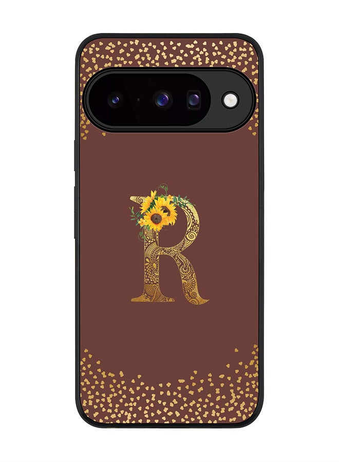 For Google Pixel 10 Case,Slim fit Camera Protection, Shockproof Thin Phone cover  - Custom Floral Monogram - R  (Brown )